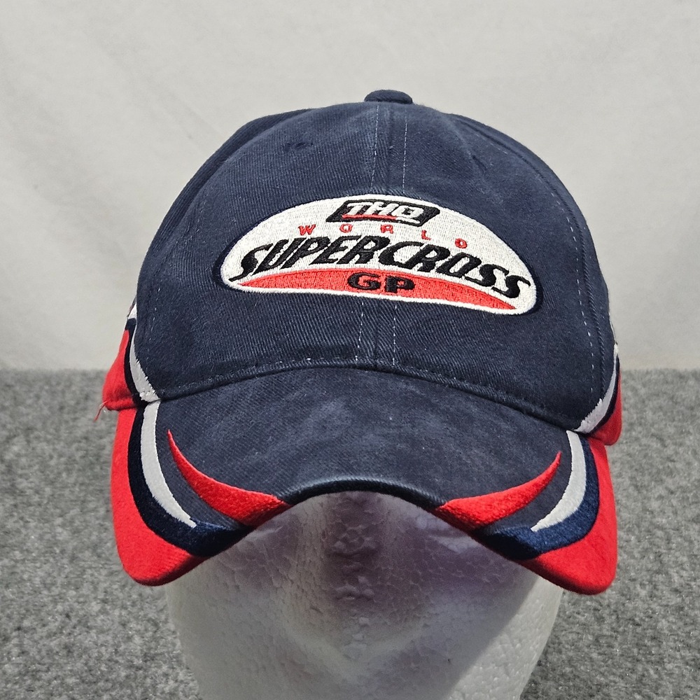 Y2K THQ World Supercross GP Hat Navy Red Racing Strapback Motorsports Racing Cap